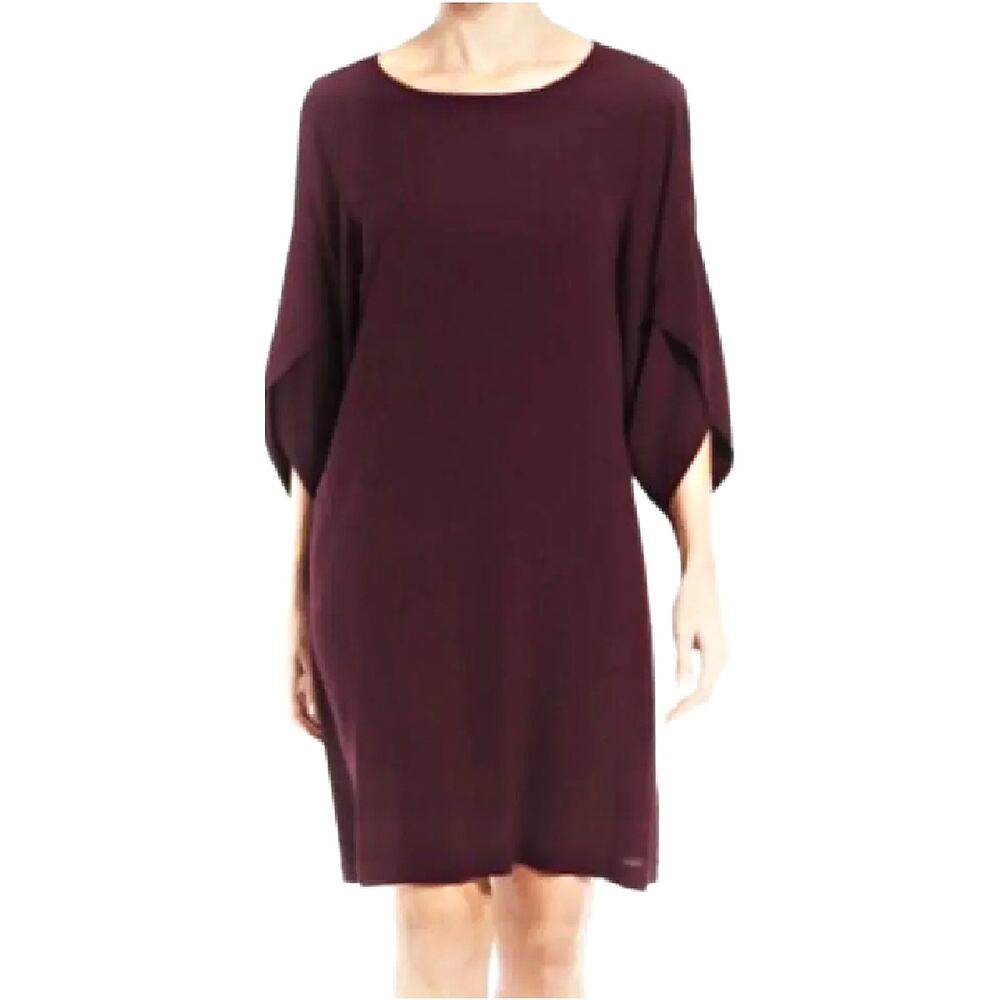 NWT EILEEN FISHER Tencel Jersey Dress Small Cassis Ballet Neck Kimono-Sleeve